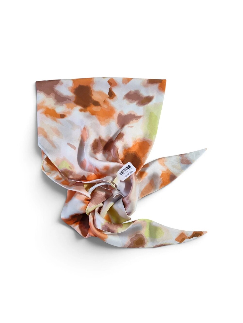 🆕️ Free People Watercolor Flexible Tie Closure Hair Scarf Bandana Orange-Cream